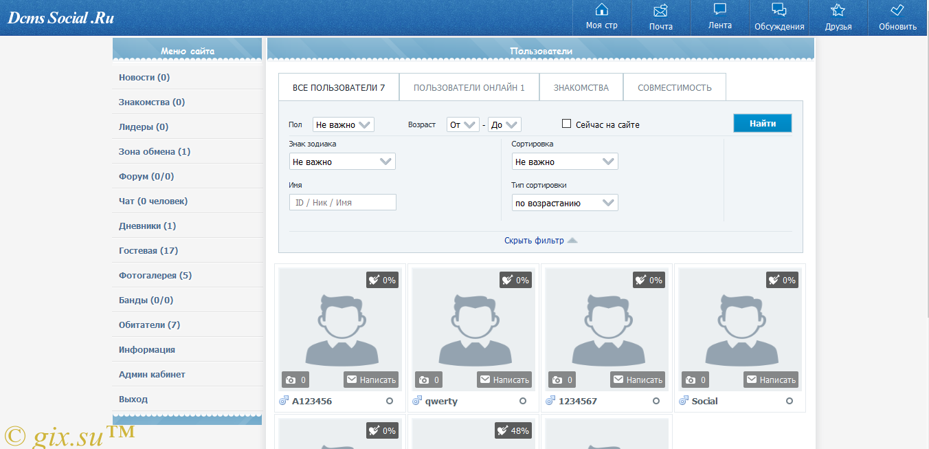 Gix.su - Страницы списка обитателей Social