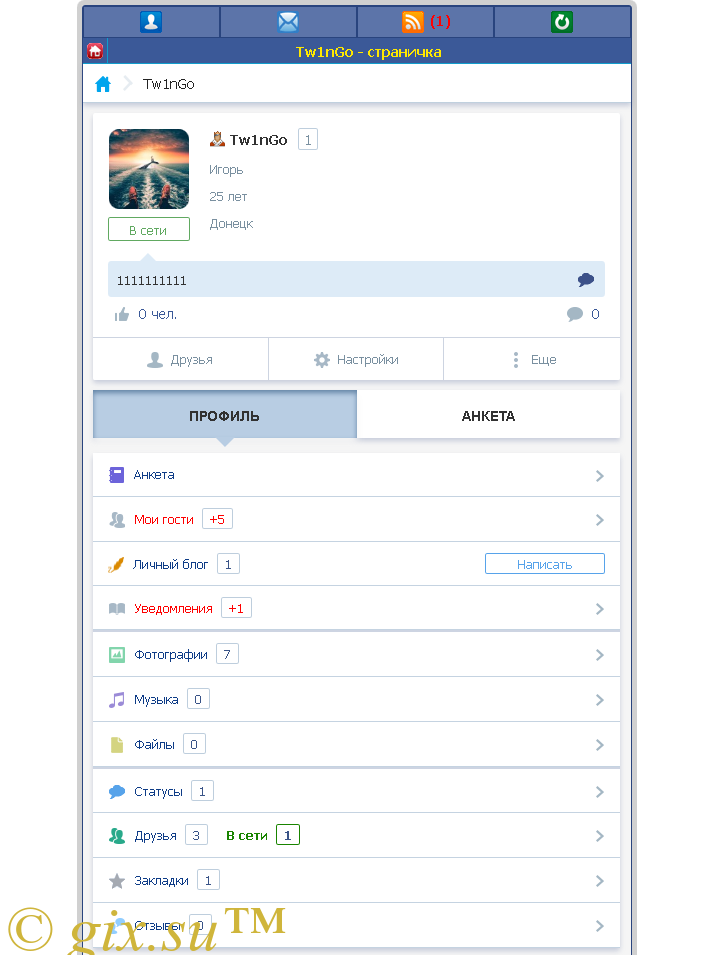 Gix.su - Личная страница и Анкета Spaces v.2